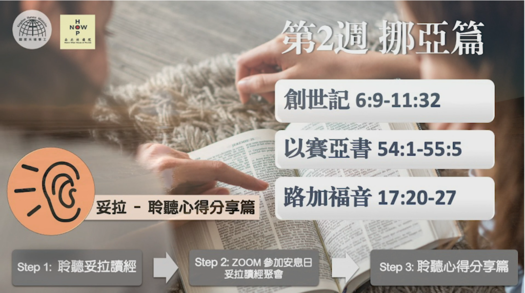 妥拉 – 聆聽心得分享篇 | 第二週 挪亞篇 | 西北祈禱院 NWHOP North-West House of Prayer